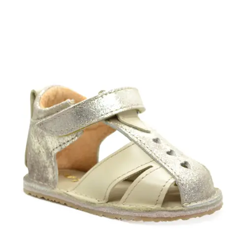 Sandale din piele naturala pentru copii cu talpa flexibila, crem, auriu- RO-200-5-22-By Pebebe