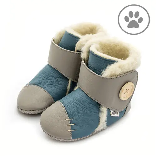 Cizme din piele naturala, talpa din piele antiderapanta, albastru, ALBION, Liliputi - 2006001043808-