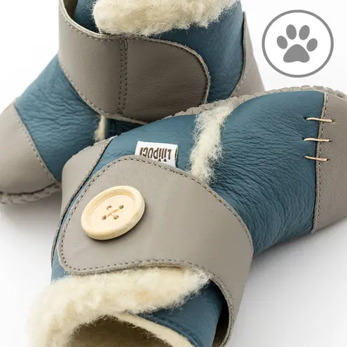 Cizme din piele naturala, talpa din piele antiderapanta, albastru, ALBION, Liliputi - 2006001043808-