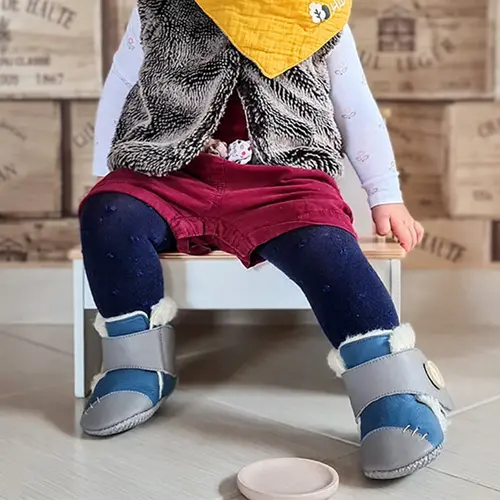 Cizme din piele naturala, talpa din piele antiderapanta, albastru, ALBION, Liliputi - 2006001043808-