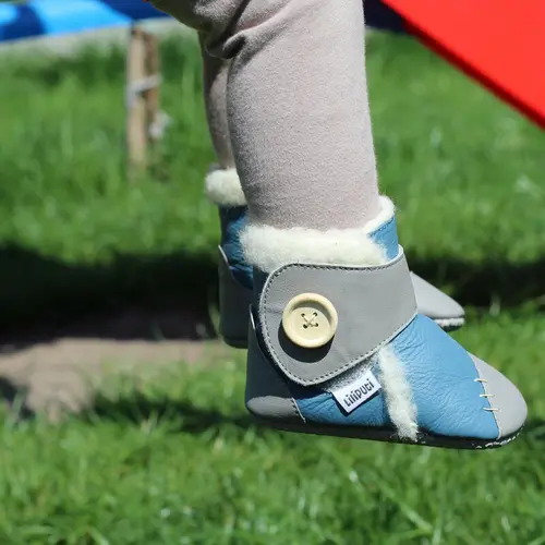 Cizme din piele naturala, talpa din piele antiderapanta, albastru, ALBION, Liliputi - 2006001043808-