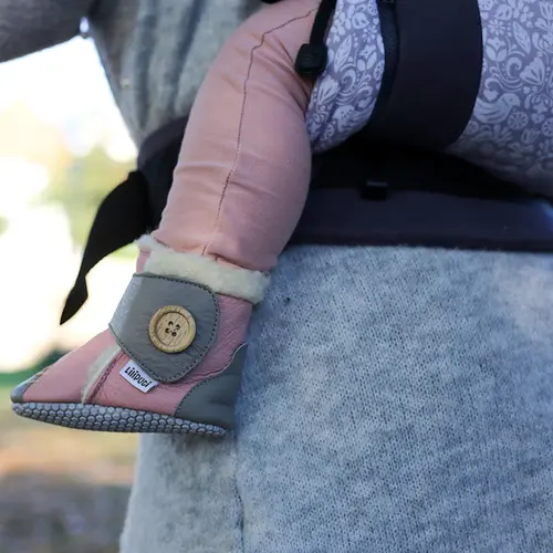 Cizme din piele naturala, talpa din piele antiderapanta, roz cu gri, PEARL, Liliputi - 2006001043501-