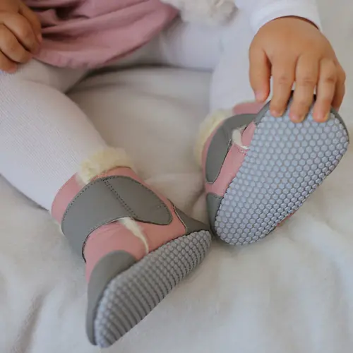 Cizme din piele naturala, talpa din piele antiderapanta, roz cu gri, PEARL, Liliputi - 2006001043501-