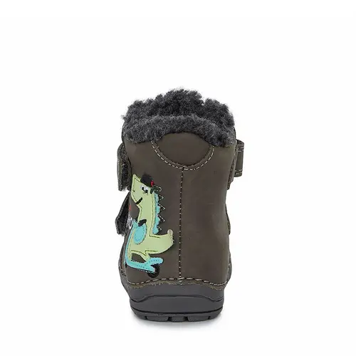 Ghete din piele naturala, talpa flexibila, gri inchis, dinozaur, D.D.Step_W029-394-19_Pebebe