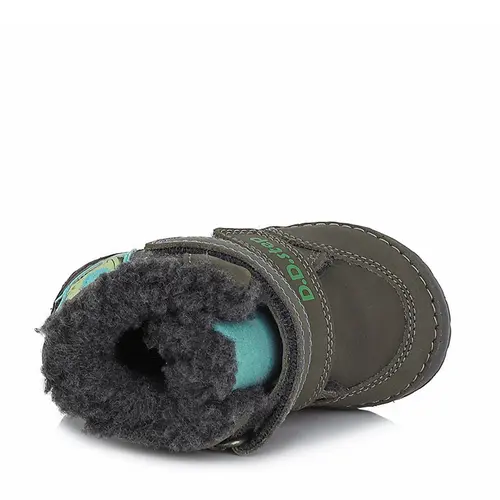 Ghete din piele naturala, talpa flexibila, gri inchis, dinozaur, D.D.Step_W029-394-19_Pebebe