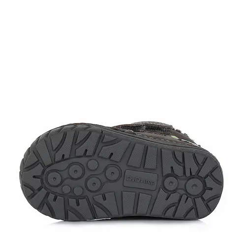 Ghete din piele naturala, talpa flexibila, gri inchis, dinozaur, D.D.Step_W029-394-19_Pebebe