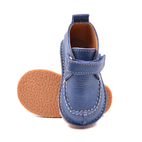 Pantofi din piele naturala pentru copii, talpa cauciuc, scai, Bubu, albastru maya- RO-110-4-23-By Pebebe
