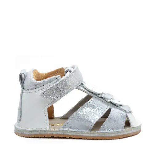 Sandale fete din piele naturala cu talpa flexibila, argintiu- RO-113-4-23-By Pebebe