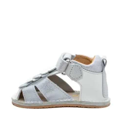 Sandale fete din piele naturala cu talpa flexibila, argintiu- RO-113-4-23-By Pebebe