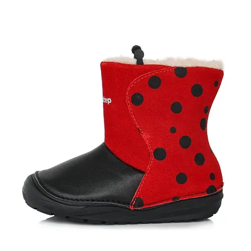Cizme din piele naturala, talpa flexibila, D.D.Step, rosu buburuza- W071-369B-24-D.D. Step