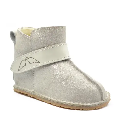 Cizme din piele pentru copii, talpa flexibila, imblanite, argintiu- RO-106-17-24-By Pebebe