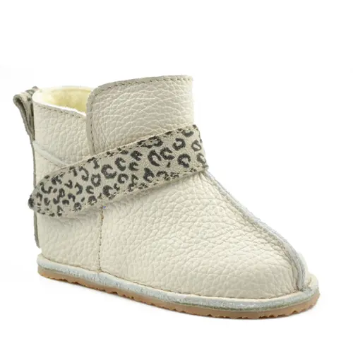 Cizme din piele pentru copii, talpa flexibila, imblanite, crem- RO-106-13-24-By Pebebe
