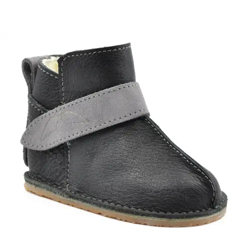 Cizme din piele pentru copii, talpa flexibila, imblanite, negru- RO-106-negru-23-By Pebebe