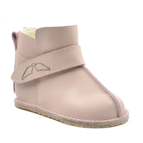Cizme din piele pentru copii, talpa flexibila, imblanite, roz pudra- RO-106-16-24-By Pebebe