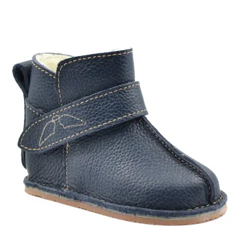 Cizme piele pentru copii, talpa flexibila, imblanite, albastru atlantic- RO-106-12-24-By Pebebe