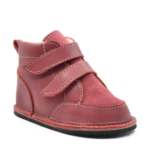 Ghete Barefoot, captuseala din blana, talpa felxibila, rosu cherry- RO-114-5-24-By Pebebe