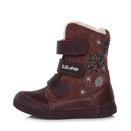 Ghete din piele naturala, captuseala,  grena, stelute, D.D.Step- W068-345AM-30-D.D. Step