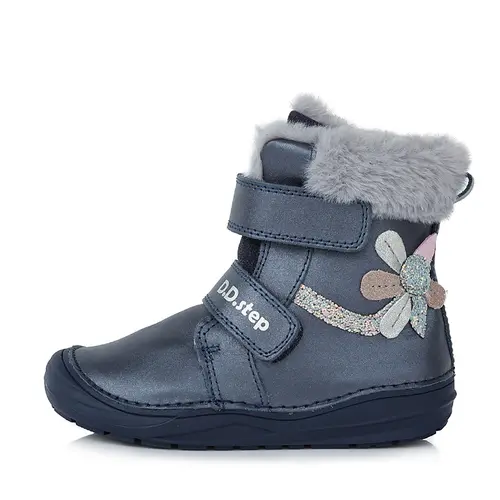 Ghete din piele naturala, captuseala, blana decorativa, bleumarin sidef, floare, D.D.Step- W071-374BM-31-D.D. Step