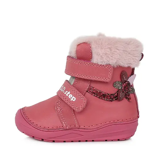 Ghete din piele naturala, captuseala, blana decorativa, roz, floare, D.D.Step- W071-374-25-D.D. Step
