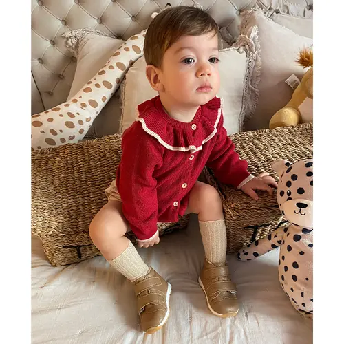 Ghete primii pasi, piele naturala, talpa flexibila, maro deschis, Victoria- Ari-205-26-Ariana Baby Shoes