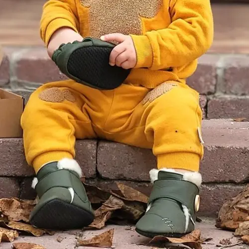 Cizme din piele naturala, talpa din piele antiderapanta, verde, WOODS, Liliputi - 2006001043952-