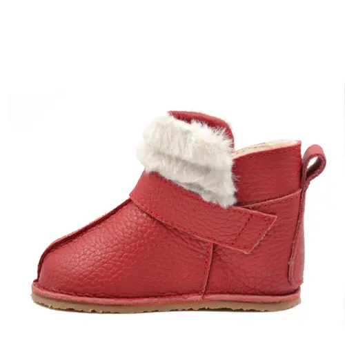 Cizme din piele pentru copii, talpa flexibila, imblanite, blanita decorativa alba, rosu- RO-107-3-24-By Pebebe