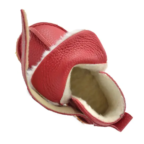 Cizme din piele pentru copii, talpa flexibila, imblanite, blanita decorativa alba, rosu- RO-107-3-24-By Pebebe