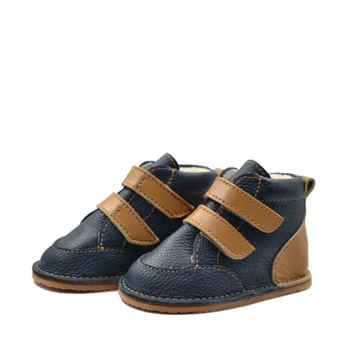 Ghete Barefoot, captuseala din blana, talpa felxibila, bleumarin- RO-114-1-24-By Pebebe