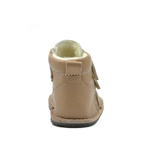 Ghete Barefoot, captuseala din blana, talpa felxibila, maro crem- RO-114-4-24-By Pebebe