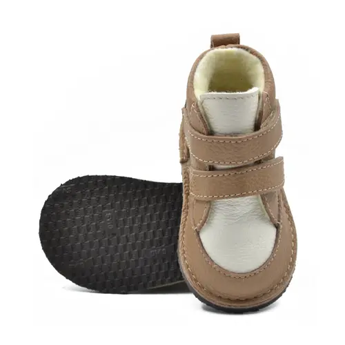 Ghete Barefoot, captuseala din blana, talpa felxibila, maro crem- RO-114-4-24-By Pebebe