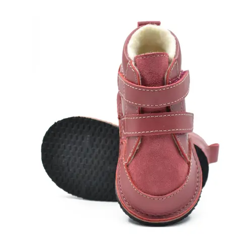 Ghete Barefoot, captuseala din blana, talpa felxibila, rosu cherry- RO-114-5-24-By Pebebe