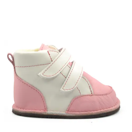 Ghete Barefoot, captuseala din blana, talpa felxibila, roz / alb- RO-114-3-24-By Pebebe