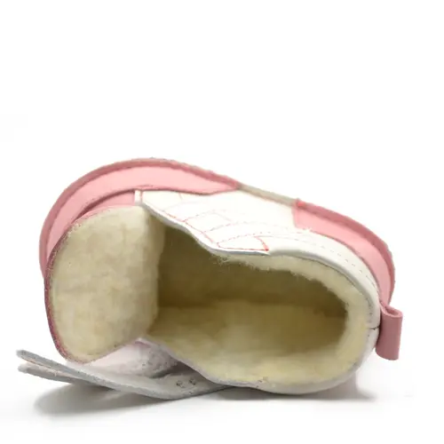 Ghete Barefoot, captuseala din blana, talpa felxibila, roz / alb- RO-114-3-24-By Pebebe