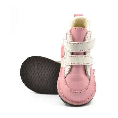 Ghete Barefoot, captuseala din blana, talpa felxibila, roz / alb- RO-114-3-24-By Pebebe