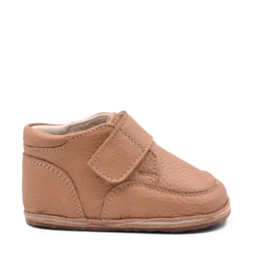 Ghete barefoot copii, din piele naturala cu scai si talpa din cauciuc, camel- RO-14-4-24-By Pebebe