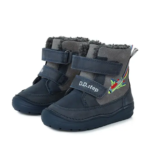 Ghete din piele naturala, captuseala din blana, bleumarin, avion, D.D.Step - W071-359A-25-