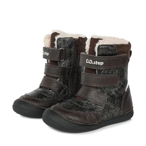 Ghete din piele naturala, captuseala,  maro inchis, imprimeu, D.D.Step - W078-392AL-36-