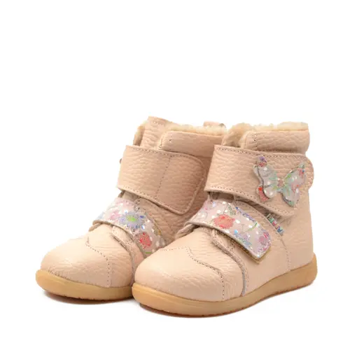 Ghete primii pasi, piele naturala, talpa flexibila, roz, fluturas, Giulia - Ari-200-26-