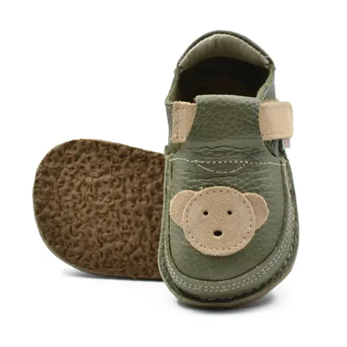 Pantofi barefoot, primii pasi, piele naturala, talpa flexibila, verde, ursulet, Greer- Ari-004-16-Ariana Baby Shoes