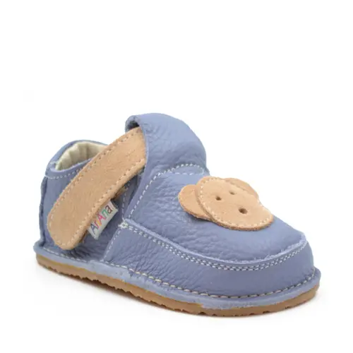 Pantofi barefoot, primii pasi, piele naturala, talpa flexibila, albastru, ursulet, Elvin- Ari-012-17-Ariana Baby Shoes