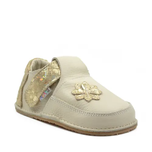 Pantofi barefoot, primii pasi, piele naturala, talpa flexibila, crem auriu, steluta, Star- Ari-011-17-Ariana Baby Shoes