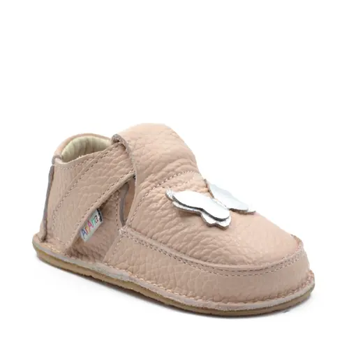 Pantofi barefoot, primii pasi, piele naturala, talpa flexibila, roz pudra, fluturas, Regina- Ari-007-16-Ariana Baby Shoes