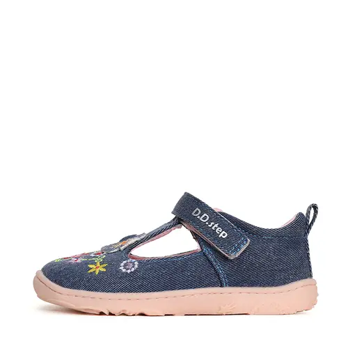 Pantofi barefoot,decupati, primii pași, material textil, bleumarin, floricele, D.D.Step- C077-41418-25-D.D. Step