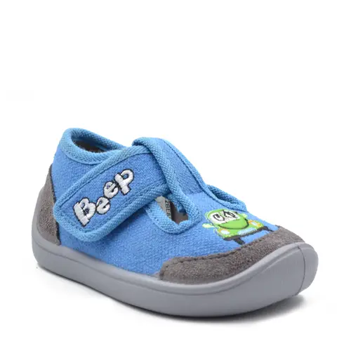 Pantofi barefoot copii, decupati, material textil, Elf Texas, albastru, masinuta, Bar3foot- 2BE8/3R-25-Bar3foot