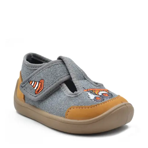 Pantofi barefoot copii, decupati, material textil, Elf Texas, gri, camion, Bar3foot- 2BE8/1R-22-Bar3foot