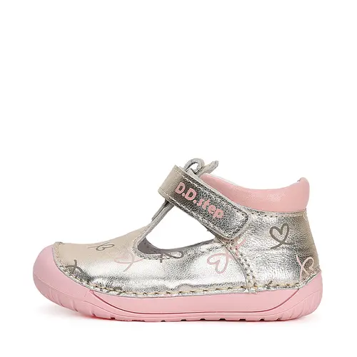 Pantofi decupati, piele naturala, primii pași, Barefoot, auriu, champagne, inimioare, D.D.Step- H070-41464D-25-D.D. Step