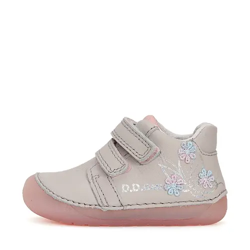 Pantofi din piele naturala, barefoot, gri deschis, flori, D.D.Step- S070-41484-25-D.D. Step