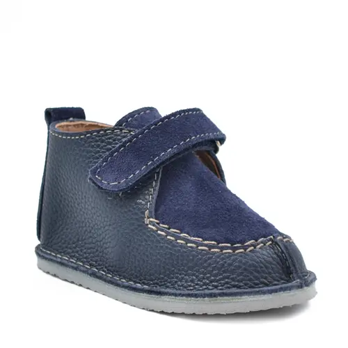 Pantofi din piele naturala pentru copii, talpa cauciuc, scai, Bubu, bleumarin- RO-110-5-24-By Pebebe