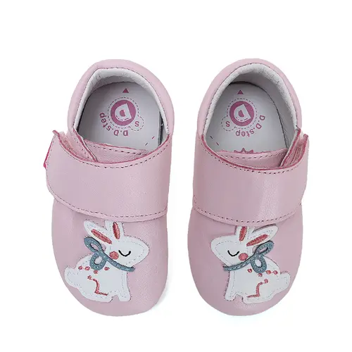 Pantofi primii pasi, interior,  piele naturala, roz, iepuras, D.D.Step- K1596-41264-22/23-D.D. Step