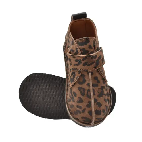 Ghete barefoot copii, piele naturala, talpa flexibila, animal print, - RO-104-13-24-